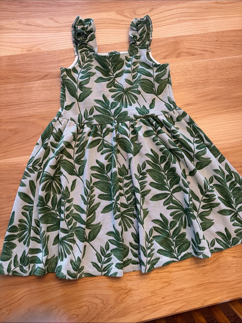 Janie and Jack Green Leaf-Print Ruffle Strap Dress